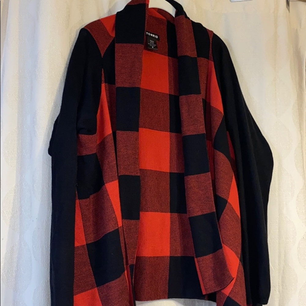 torrid Red and Black Buffalo Plaid Open Cardigan